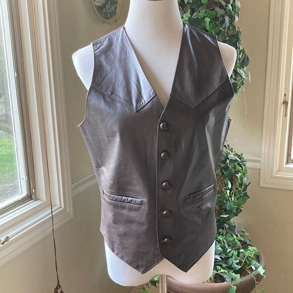 OaktonĀ LTD Brown Button Down Genuine Fully Lined Leather Vest SizeāMens 38 R - Picture 1 of 12